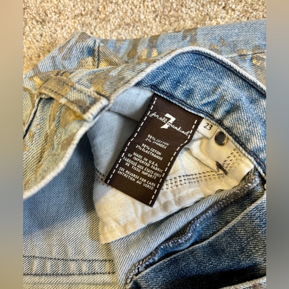7 For All Mankind Metallic Gold Leaves Cropped Jeans. Size 23 - Picture 5 of 7